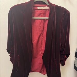 Velvet Blazer (Deep Red)—Open Front Three-Quarter Sleeves. Like New size Small